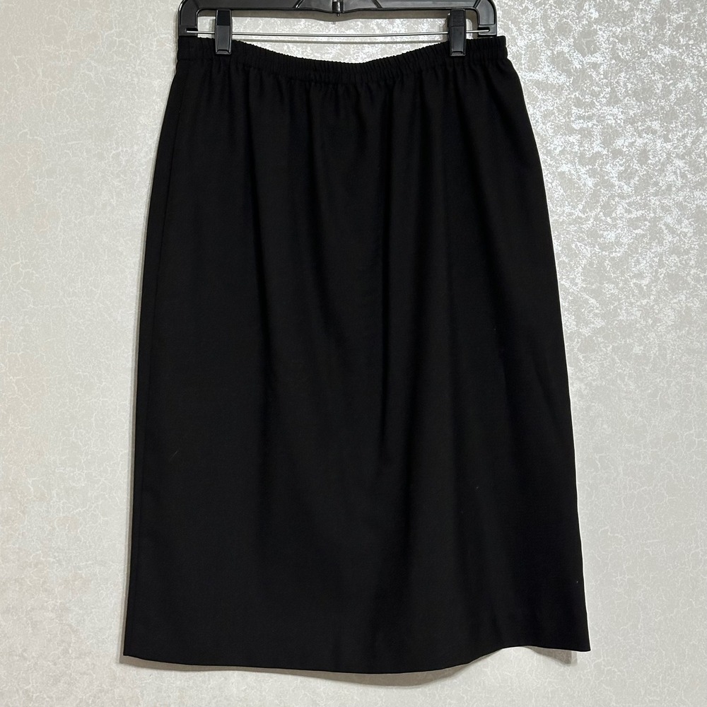 Leslie Fay‎ Vintage Black Pencil Skirt Midi Elastic Waist Minimalist Classic 16